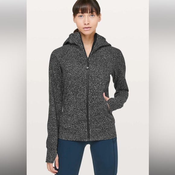 Lululemon Night View Black White Polka Dot Athletic Workout Scuba Hoodie Size 6 - Picture 2 of 15